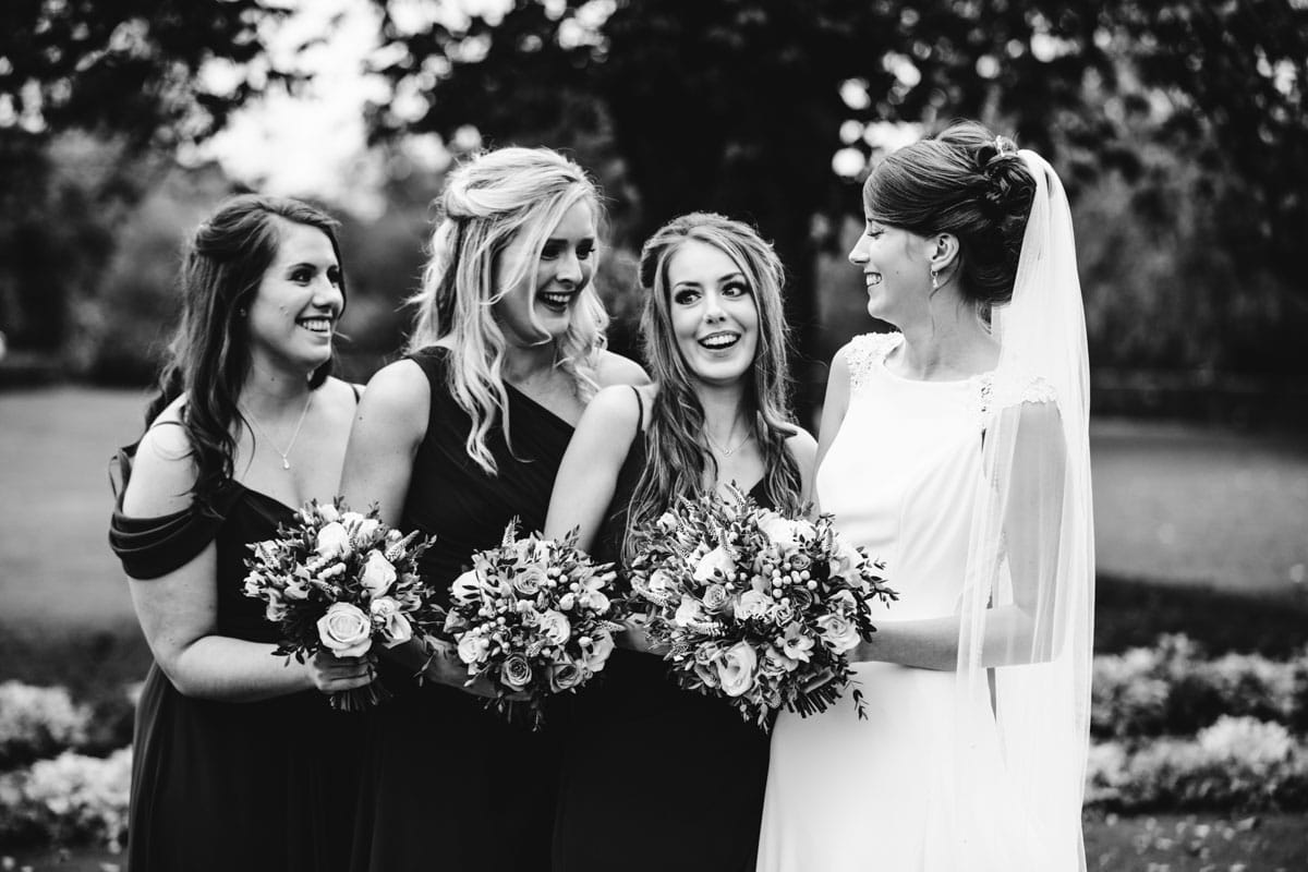 bridesmaids in black and white