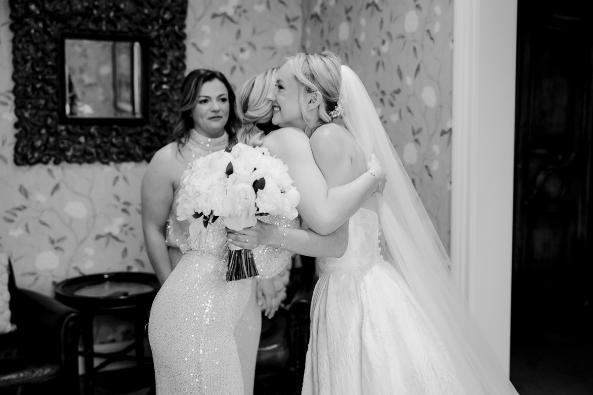 Bride and groom outside Eaves Hall Wedding Venue